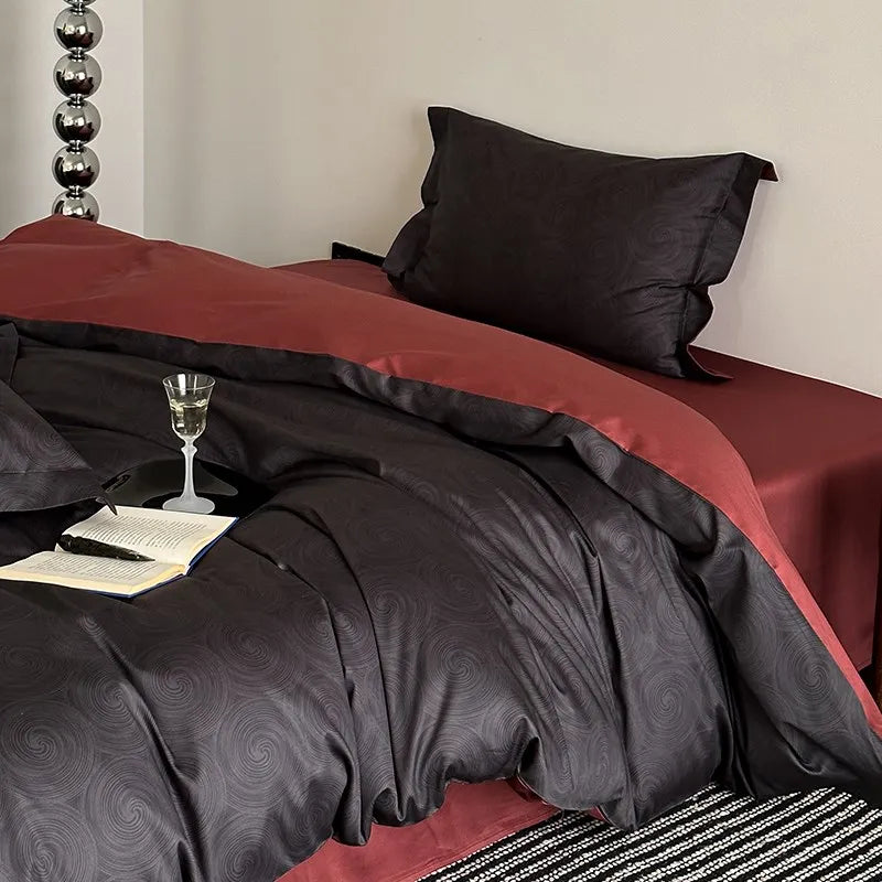 Bed Sheets Duvet Covers Four Piece Bedding Light Luxury High-end Black and Red Jacquard All Cotton Pure Cotton New Style Oasis Select