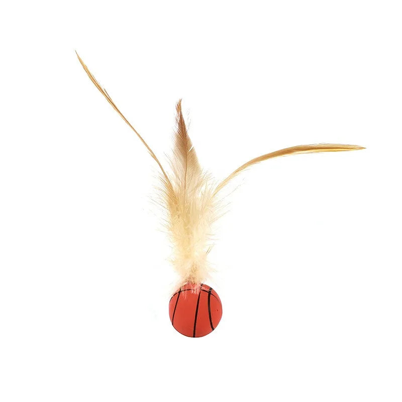 New Popular Chicken Feather Rubber Elastic Ball Feather Throwing Cat Toy for Self-entertainment and Boredom Pet Toy Oasis Select