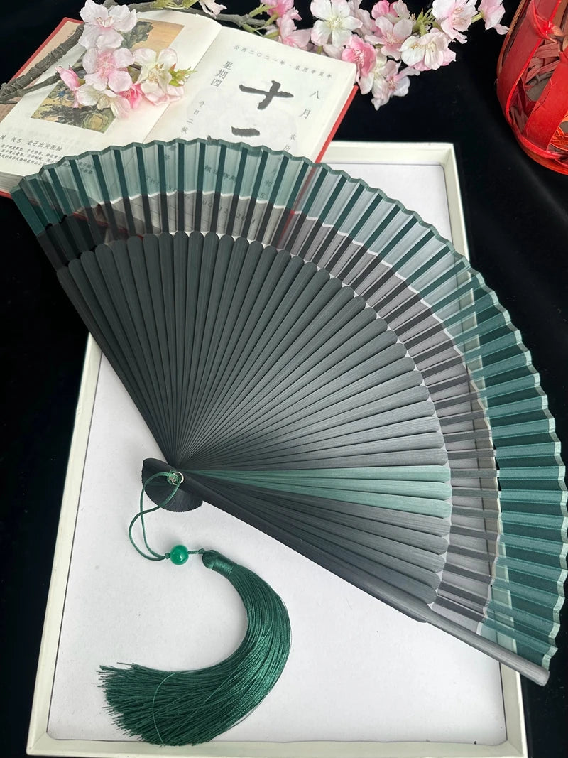 Antique Retro Portable Green Folding Fan Women's Portable Hanfu Cheongsam Folding Small Classical Dance Fan Chinese Fan Oasis Select 31