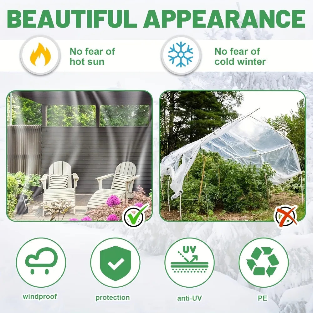 Clear Tarps Heavy Duty PVC Transparent Tarp w/Zipper Waterproof Windproof Anti-Tear for Greenhouse Patio Garden Garage Chicken Oasis Select