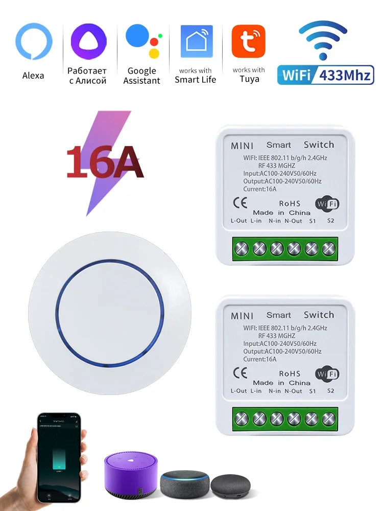 Tuya WiFi Smart Switch 20A RF433MHz – Alexa & App Control WiFi Smart Switch Oasis Select 2Receiver1Switch 16A