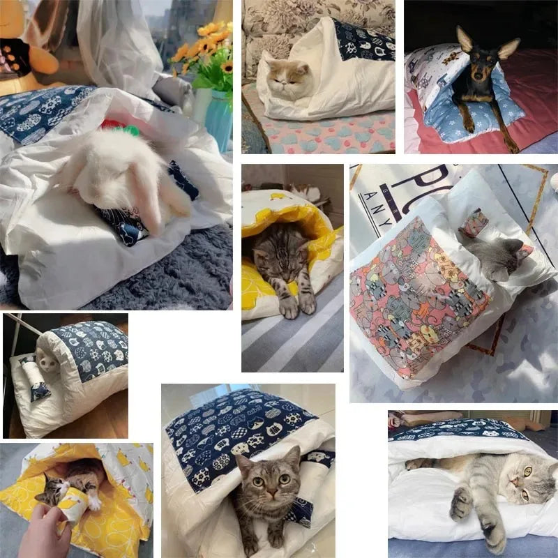 Cat Nest Winter Warm Cat Sleeping Bag Fully Enclosed Kitten House Deep Sleep Cat Quilt Japanese Style Quilt Dog House Oasis Select