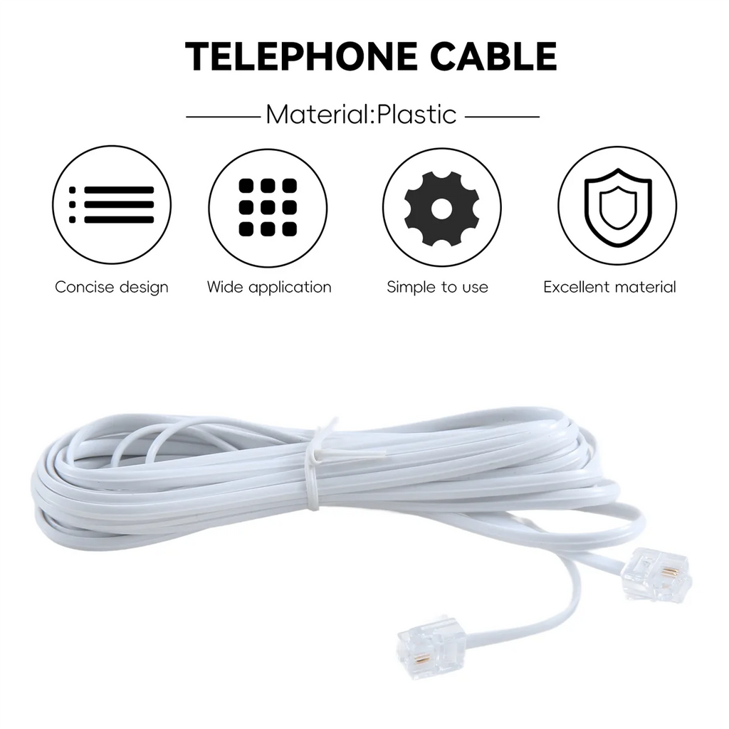 6P2C RJ11 Male to Male Plug Telephone Line Cable Wire 5M Oasis Select