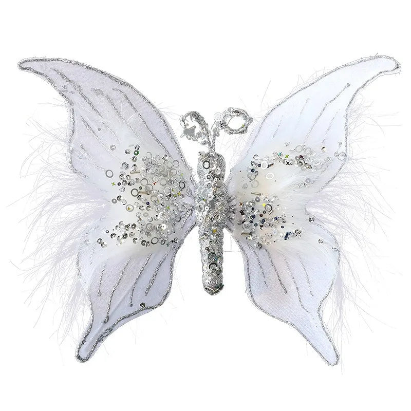 Glitter Fabric Butterfly Christmas Tree Ornament 30×22cm