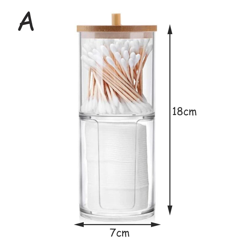 Acrylic Storage Box Bathroom Jar Makeup Organizer Cotton Round Pad Holder Cotton Swab Box Qtip Holder Dispenser with Bamboo Lid Oasis Select A