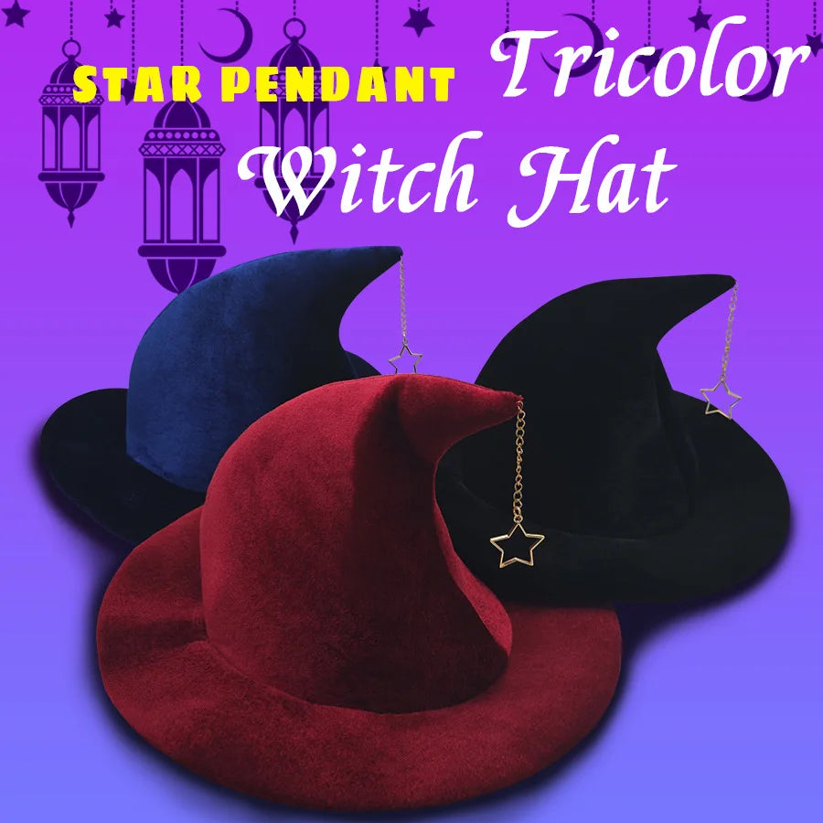 Adult Kids Halloween Witch Hat with Star mon Pattern Masquerade Wizard Hat Cosplay Costume Halloween Party Funny Dress up Props Oasis Select