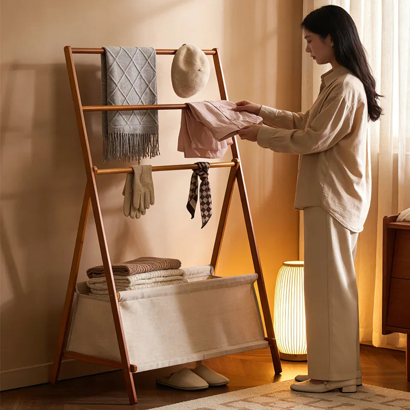 Hanger floor to ceiling bedroom household hanger non-solid wood secondary net coat rack simple medieval clothes rack storage Oasis Select