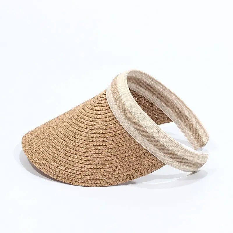 Summer Beach Straw Hat with Pearls for Women Wide Brim Open Crown Elegant Raffia Sun Protection Cap Holiday Essentials Oasis Select A6