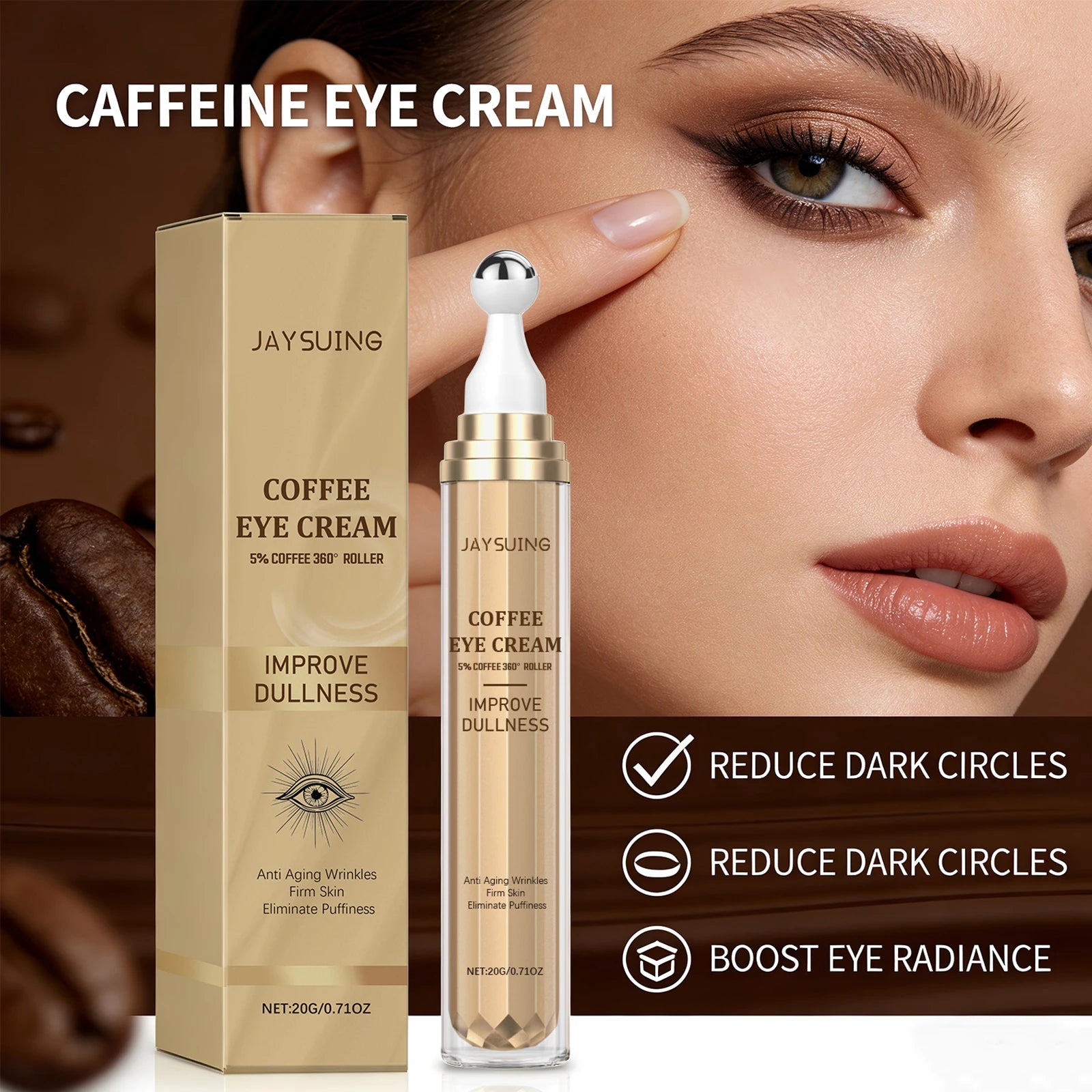 Caffee Firming Eye Cream Eye Roller Fade Dark Circles Remove Eye Bags Tightening Lifting Improves Fine Lines Eye Care Serum Oasis Select