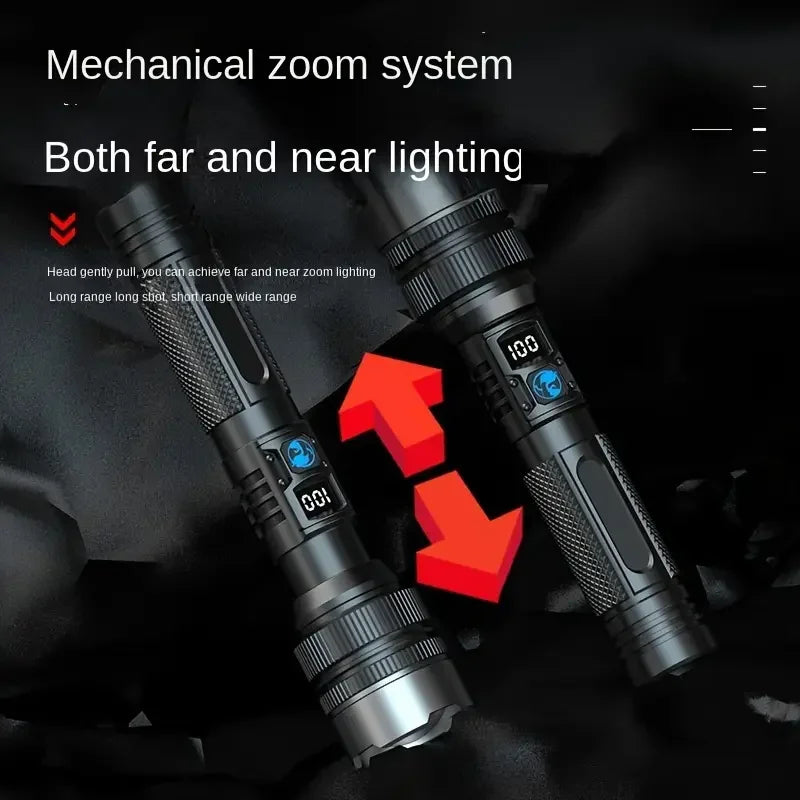 900000LM Powerful LED Flashlight Type-c Rechargeable Zoom Torch with Digital Display Handheld Flashlights for Camping Hiking Oasis Select