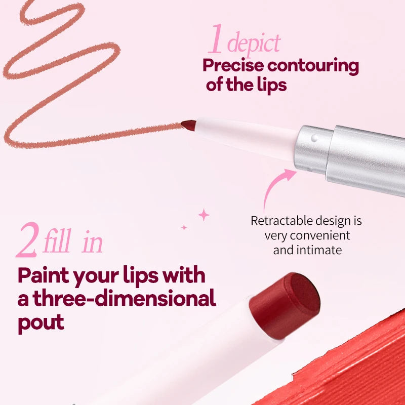 O'CHEAL Double-Headed Matte Lipstick Lip Liner 2 IN 1 24 Hours Long Lasting Sexy Red Lip Lipstick Lipliner Pencil Makeup Oasis Select