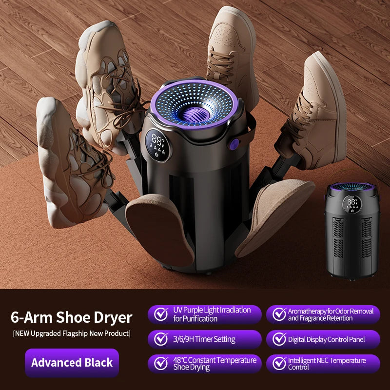 Intelligent Timer Shoe Dryer Household Portable Folding Six Arms Shoe Dryer Quick Drying Deodorizing Sterilizing Shoe Dryer Oasis Select Black UK