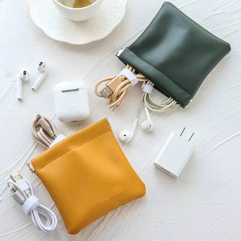 2pcs Fashion Simple Lipstick Makeup Bag Portable Mini Jewelry Handbag Travel PU Key Small Bags Women Girls Oasis Select green and orange