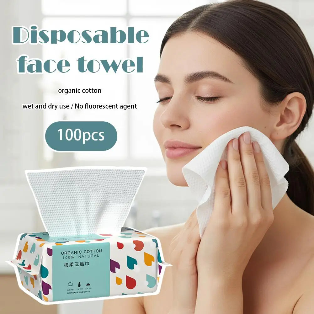 Soft Cotton Disposable Face Towel Thicken Facial Towelettes, Dry Wipes Facial Tissue for Makeup Removal & Skincare (100 Count) Oasis Select