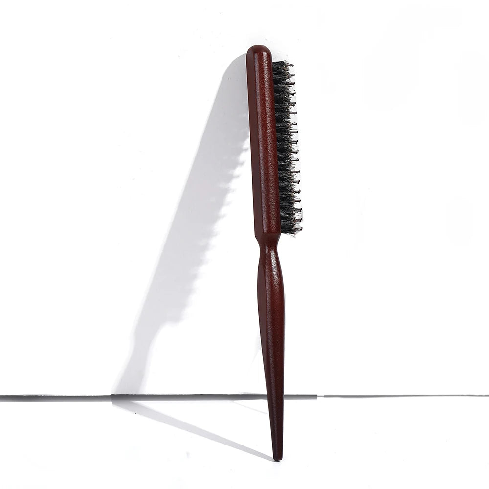 Natural Boar Bristle Hair Fluffy Comb Wood Handle Hair Brush Anti-static Barber Hair Comb Scalp Massage Hairdresser Styling Tool Oasis Select Toothed wooden comb