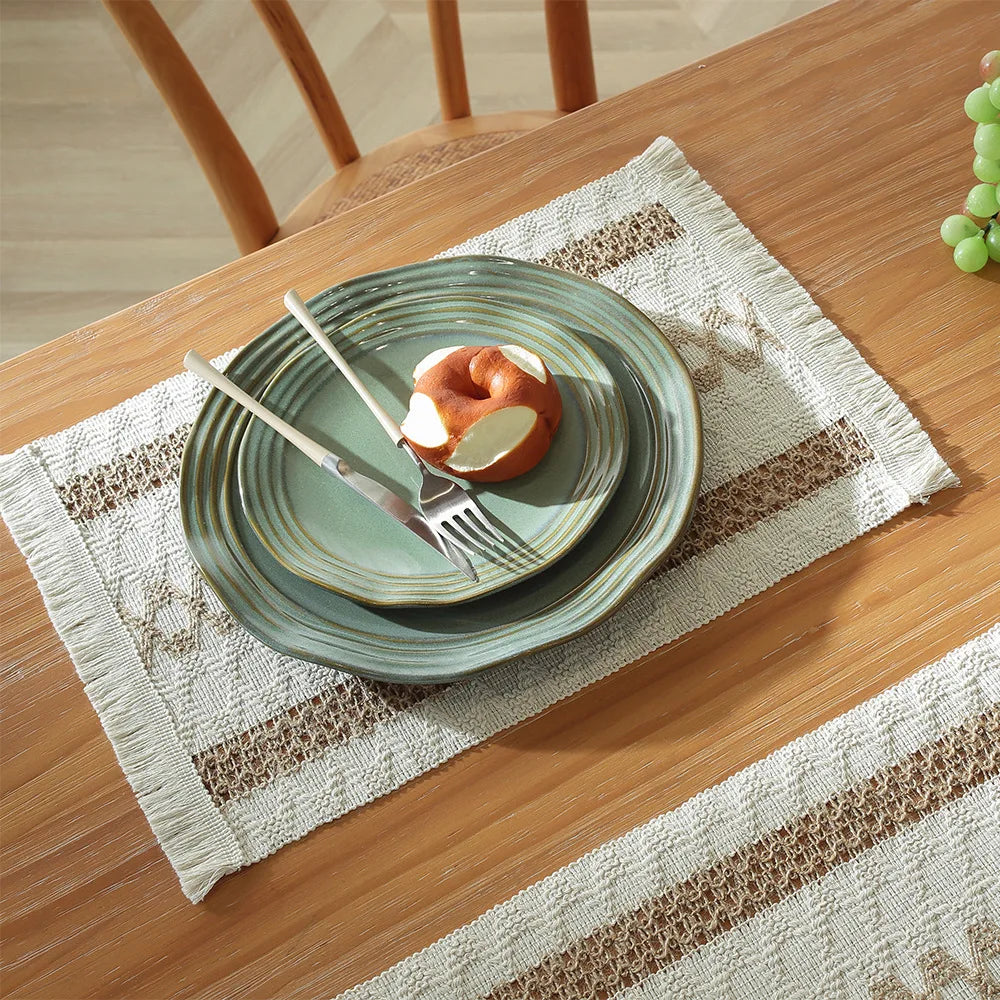 Cotton Hemp Rope Placemat, Holiday Cutlery Mat Woven Color Blocked Striped Tassel Bowl Mat Oasis Select