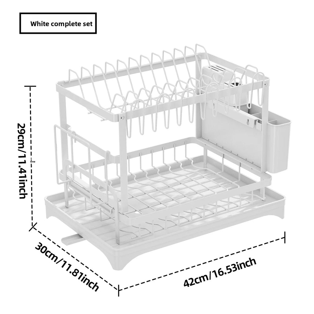 Foldable Kitchen Dish Storage Rack Tableware Drain Rack Plate Cutlery Drain Basket Sink Rack Cupboard Shelf Oasis Select White full set
