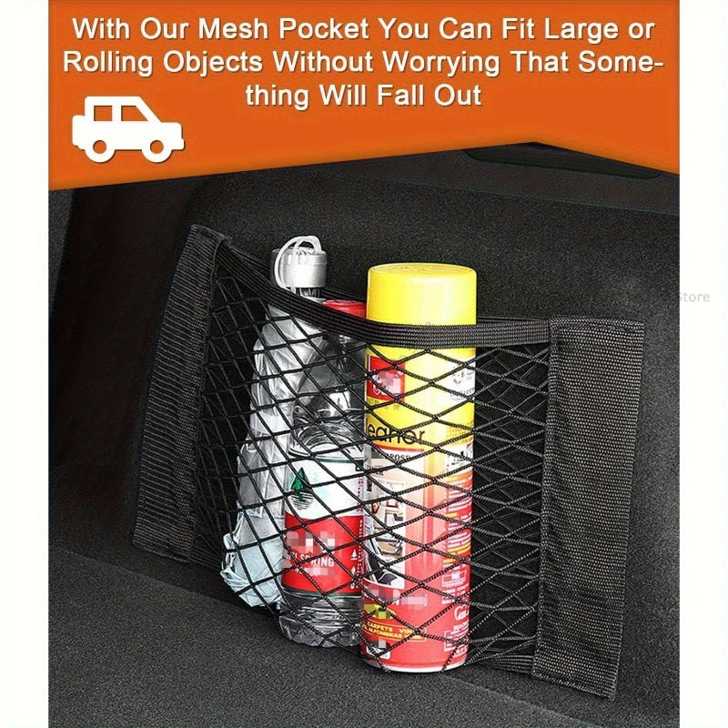 Car Seat Back Organizer Trunk Net Mesh Pocket Elastic String Net Magic Sticker Universal Portable Storage Bag Car Accessories Oasis Select
