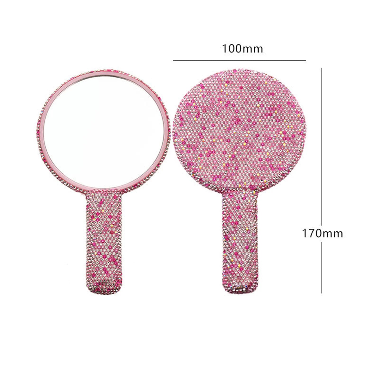 Diamond Rhinestone Handheld Makeup Mirror – Heart Round Square