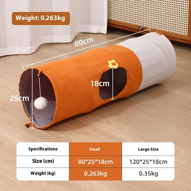 Multi-hole Cat Tunnel Toy Tumbling Dragon Cartoon Straight Tube Foldable Cat and Dog Self-entertainment Channel Easy To Store Oasis Select S 25x80CM Orange Meow Fun Tube