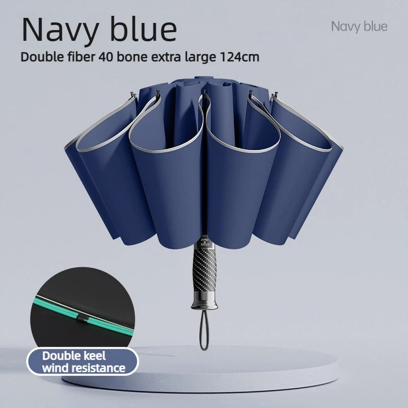 Fully Automatic Reverse Umbrella Thickened and Reinforced for Men and Women Sun Protection and Rainproof Windproof Umbrella Oasis Select Blue Aluminum 24K
