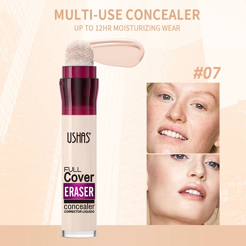 USHAS 12-Shade Liquid Concealer – Rotating Sponge, Long-Lasting