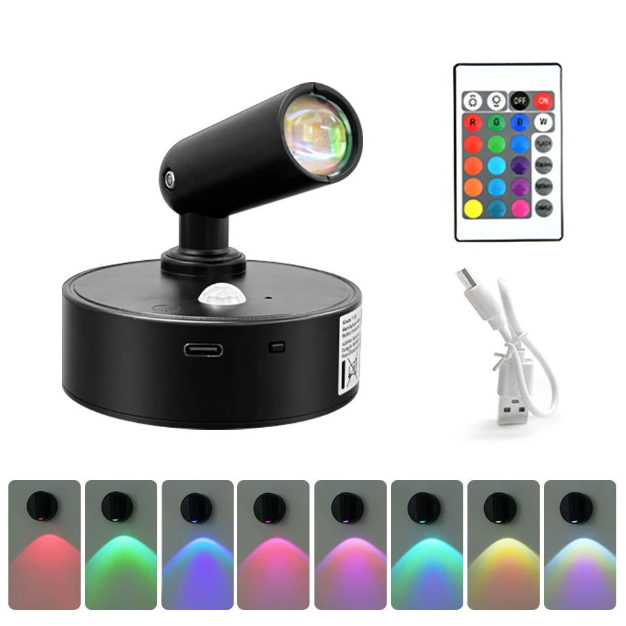 Motion Sensor LED Wall Lamp with Remote Control Rechargeable Touch Night Light Magnetic RGB Spotlight for Bedroom Hallway Stairs Oasis Select Black RGB