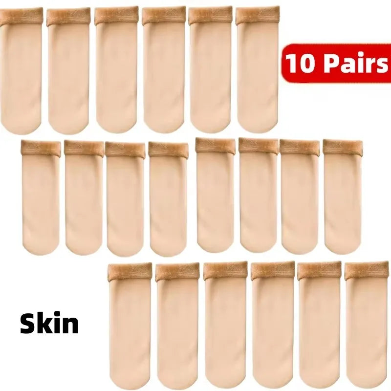 1-10Pairs Women Winter Warm Thicken Short Thermal Cashmere Wool Socks Nylon Snow Velvet Boots Home Floor Calcetines Mujer Sock Oasis Select 10pair-skin color