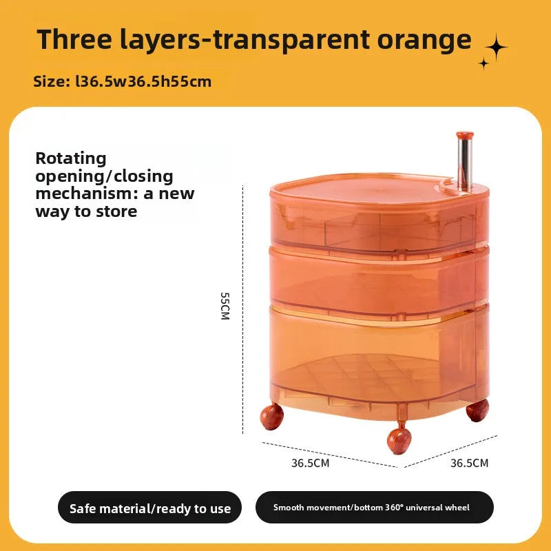 Bedside table 360 rotating mobile bedroom small cabinet Douyin Internet celebrity small storage simple locker Oasis Select 3 transparent orange