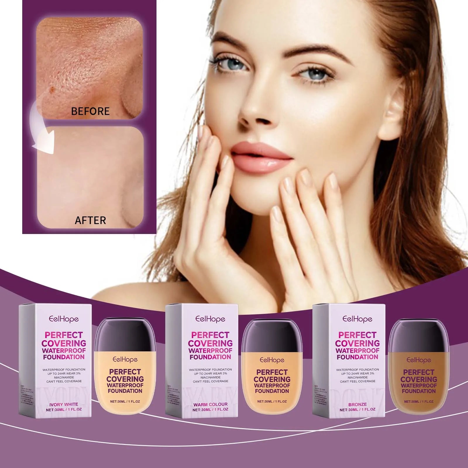 Eelhope Waterproof Full Coverage Liquid Foundation – 30ml