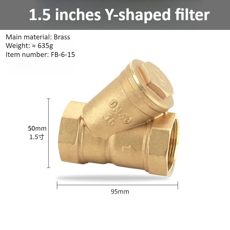 Brass Y-shaped Thickened Filter 2/3/4/6 Points DN8 10 15 20 25 32 40 50 BSP Internal Thread, Used for Water Filter Ball Valve Oasis Select 1.5 inches DN40 Y-strainer