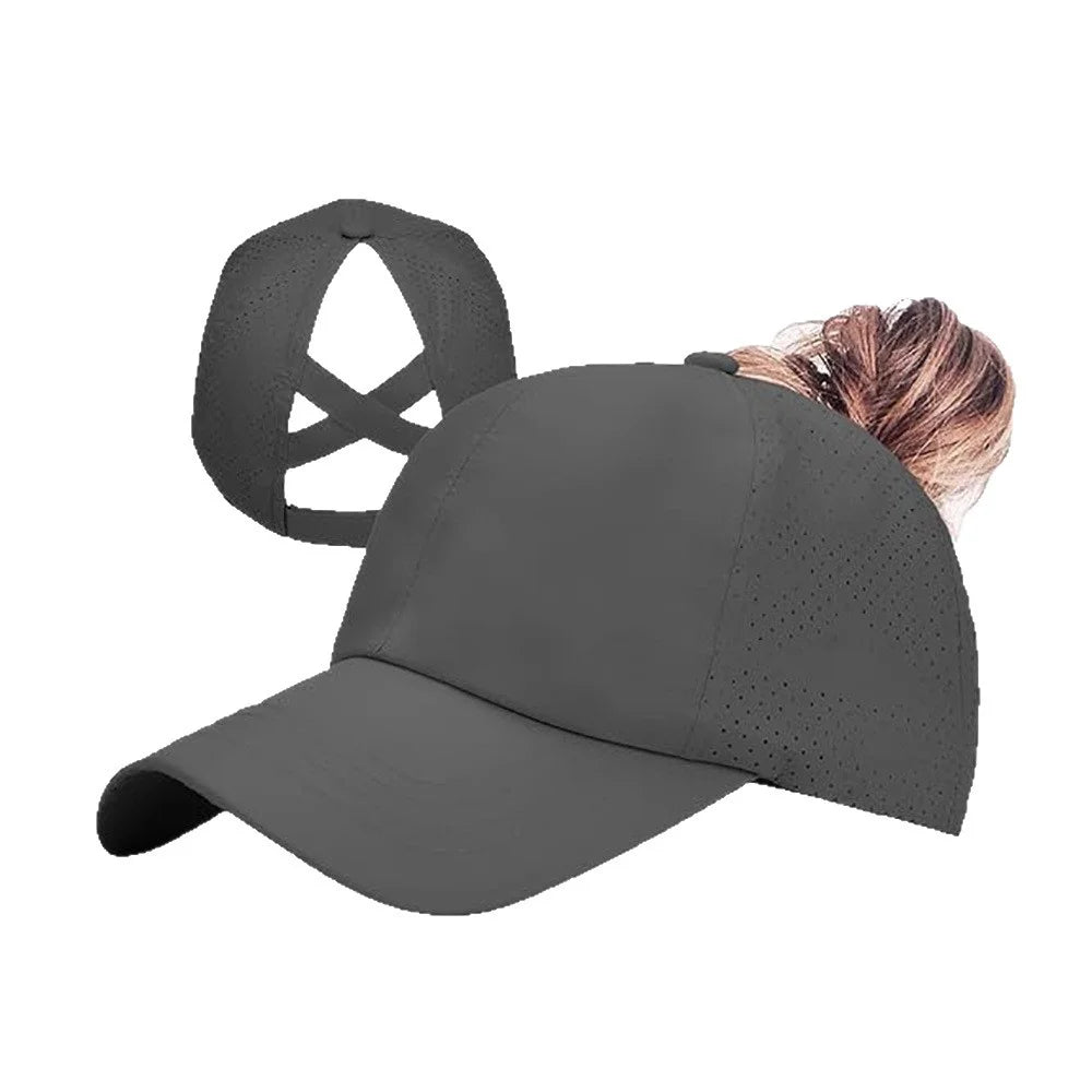 Women's mesh breathable baseball cap with back strap, crossed ponytail hat, quick drying hat, running fitness adult Oasis Select