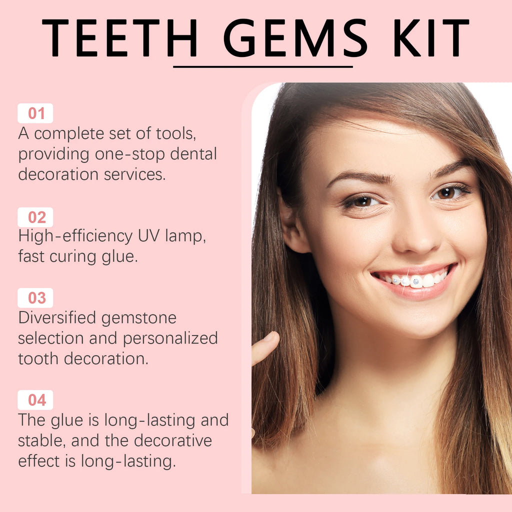 Teeth Gems DIY Kit – 100 Dental Gems, UV Light & Adhesive