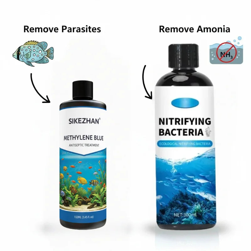 Fish Tank Methylene Blue Nitrifying Bacteria Kit Safe Water Cycle Starter Cure Ich Fungus Treatment For Betta Guppy Goldfish Oasis Select