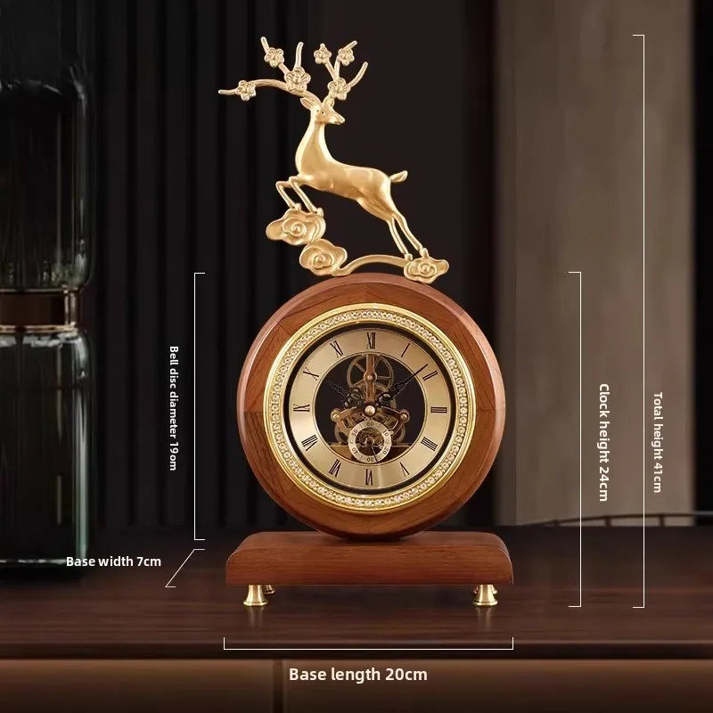 New Chinese-style Solid Wood Wall Clock TV Cabinet Bedside Clock Living Room Desktop Decoration Simple Quartz Desk Clock Oasis Select