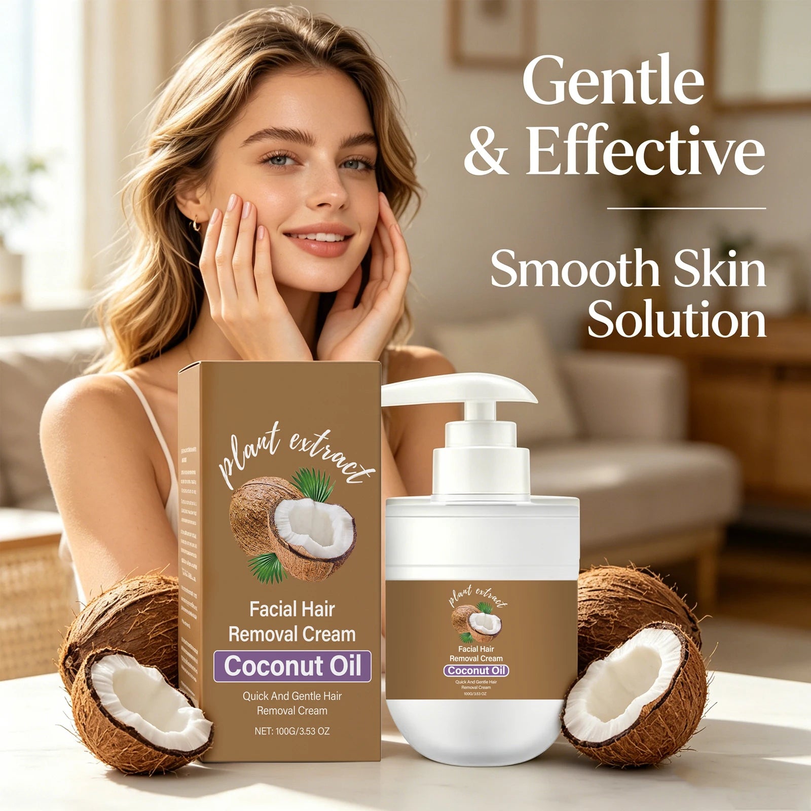 Coconut Hair Removal Cream Painless Depilation Quick & Gentle Long Lasting Moisturizing & Soothing Redness Hair Growth Inhibitor Oasis Select