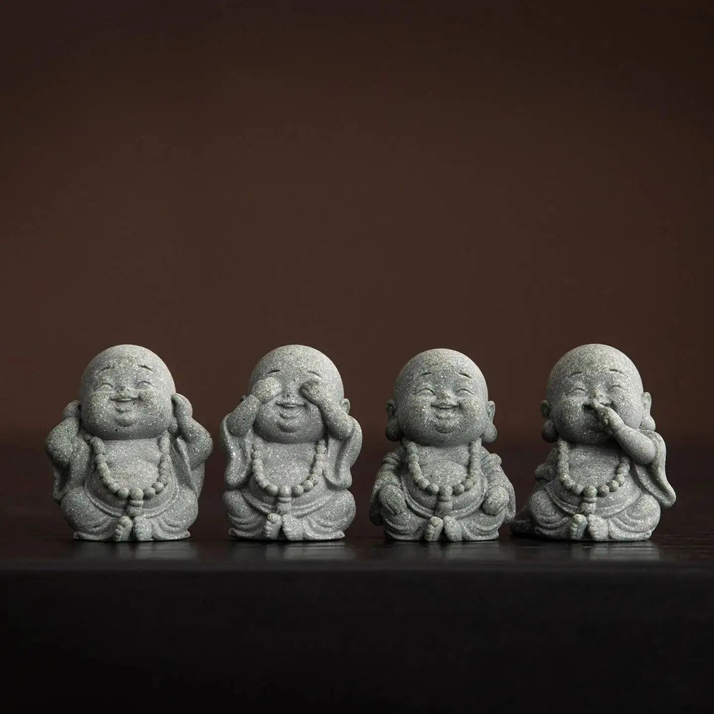 Green Sandstone tea pet Big Belly Maitreya Buddha Laughing Four Little Monks Ornament Desktop Tea play Table Craft Oasis Select Buddhas Maitreya Set
