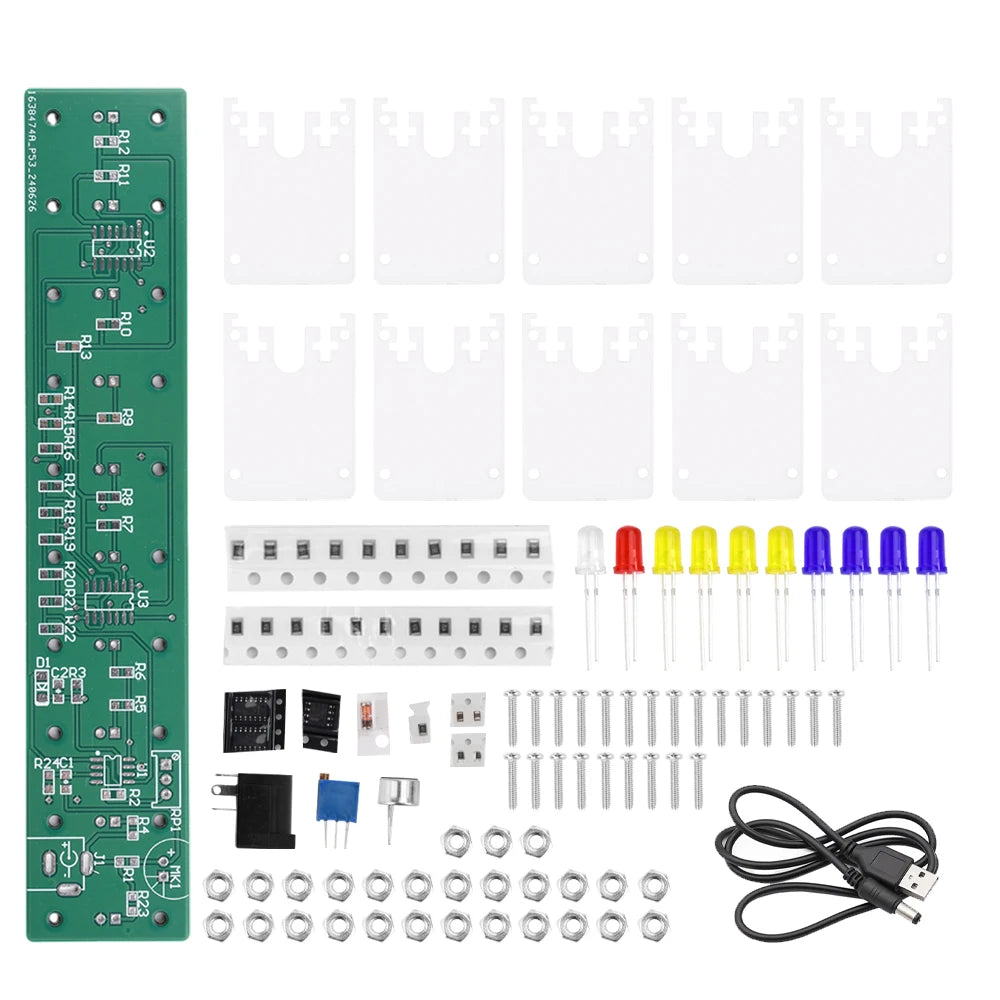 DIY Sound Control LED Music Spectrum Electronic Kit Crystal Column Audio Display PCB Soldering Practice Kit LM339 LM358 DC5-12V Oasis Select Strip line