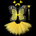 Simulation Butterfly Wings Pointed Tutu Skirt Headband Wand Adult Kids 3/4Pcs Fairy Costume Set Princess Girls Party Gift Oasis Select Yellow-4 pcs-set