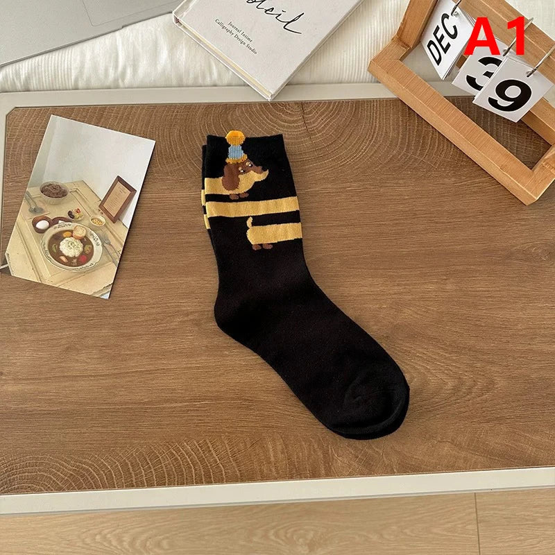Funny Animal Cotton Socks Cartoon Dog Print Socks Autumn Winter Warm Sock Cute Couple Sock Oasis Select A1