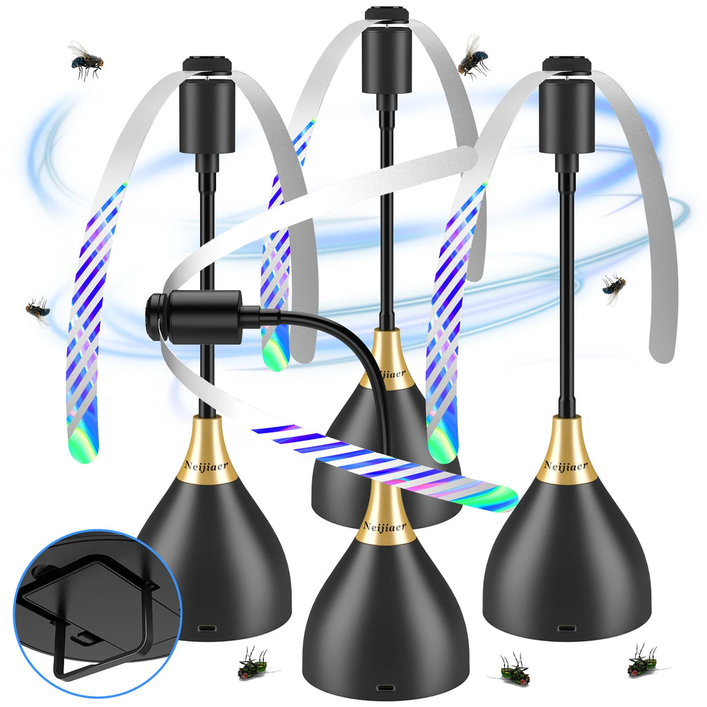 Fly Fans for Tables, Fly Repellent Fan with Soft Blades, USB or Batteries Powered, Soundless and Portable, for Picnic BBQ Party Oasis Select 4pcs-Black