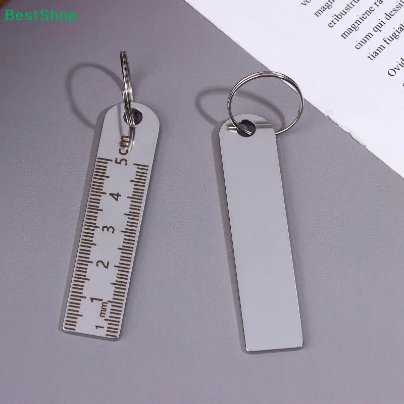 ♥Mini Stainless Steel Ruler Keychain | 1-5cm Portable Measuring Tool Key Rings (Anti-loss Measuring Ruler) Oasis Select