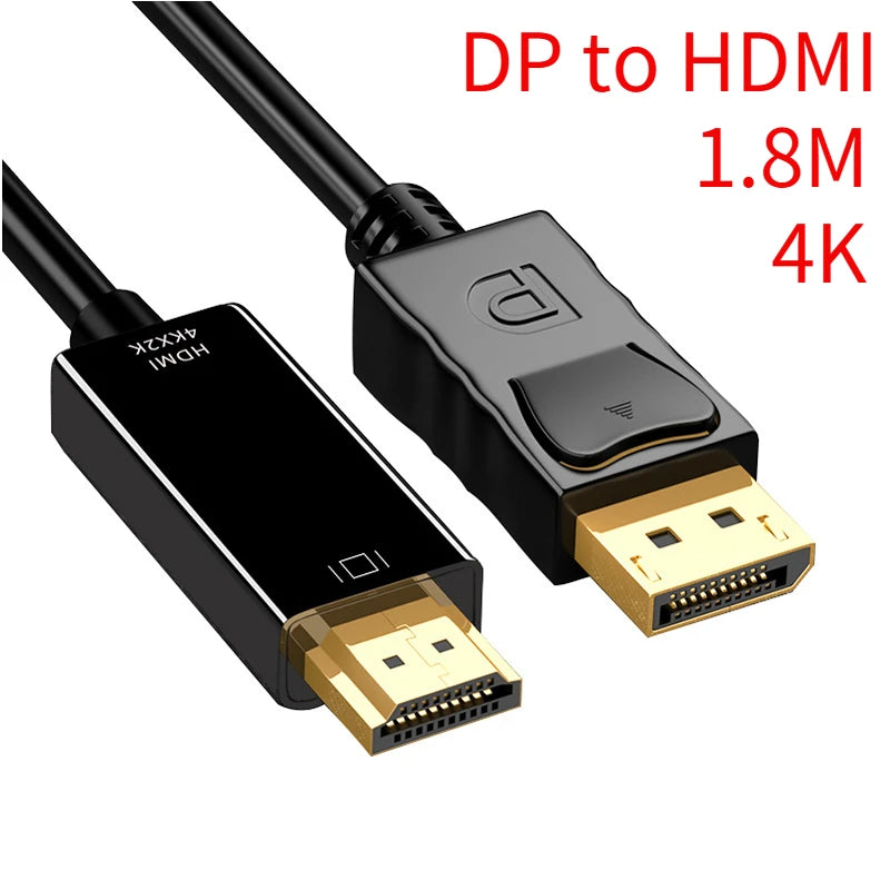 1.8M DisplayPort to HDMI-Compatible Cable 4K DP to HDMI Adapter Display Port Video Audio Converter for PC HDTV Projector Monitor Oasis Select DP to HDMI