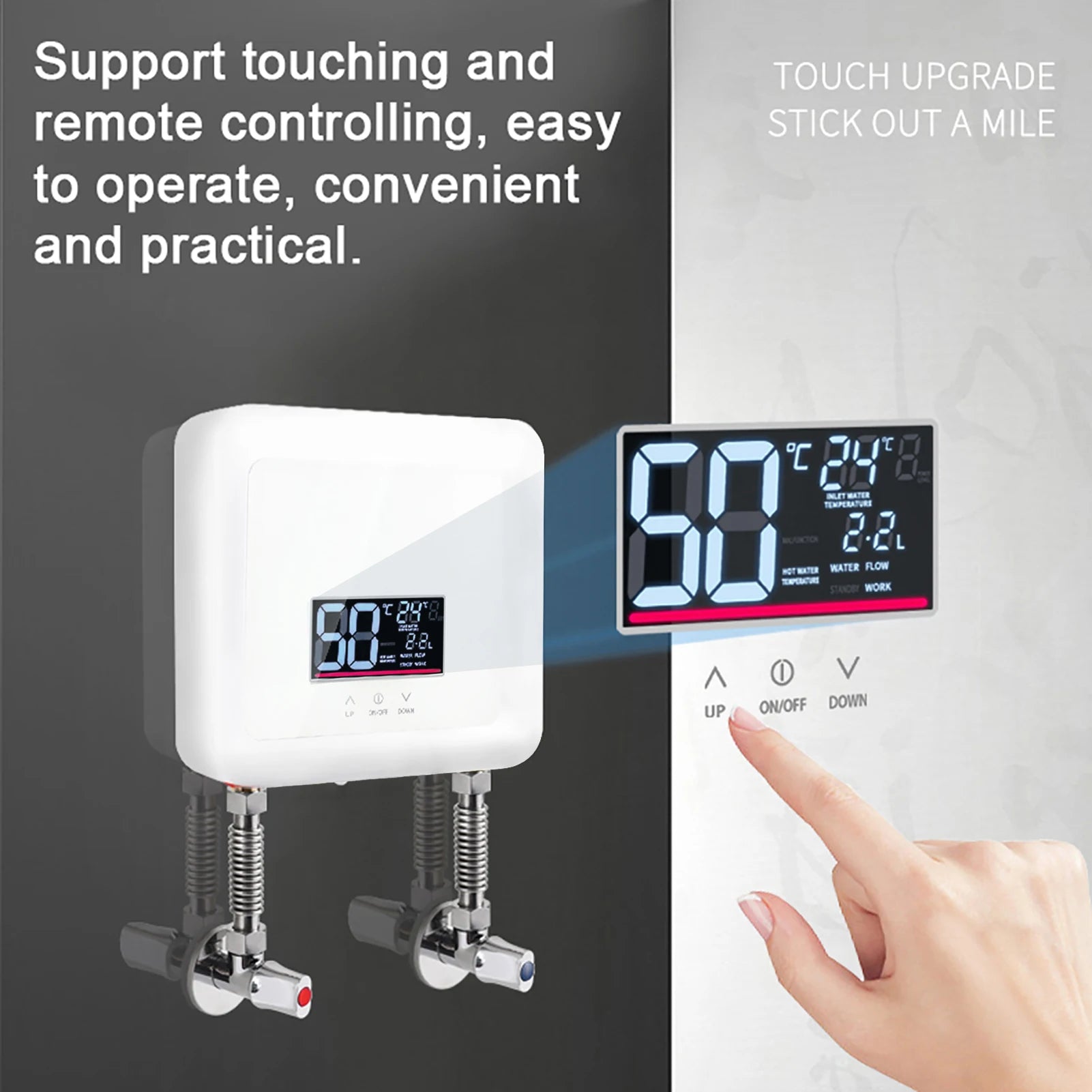 Instant Water Heater 7500W Mini Electric Tankless Water Heater Wall-Mounted LED Display Support Thermostat Mode/Power Adjustment Oasis Select