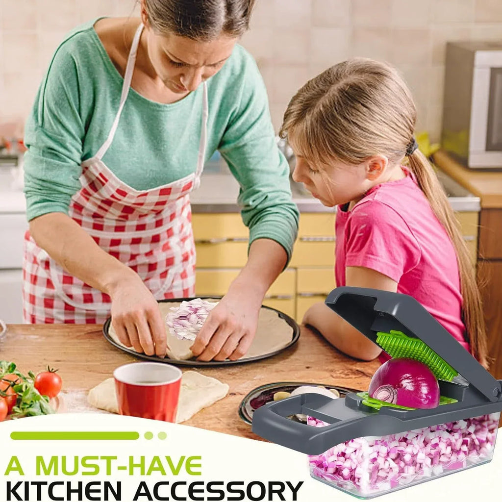 Pro-Series 16-in-1 Vegetable Chopper, Dewpeton Mandoline Slicer, Veggie Chopper, Food Chopper with Container, Vegetable Cutter Oasis Select