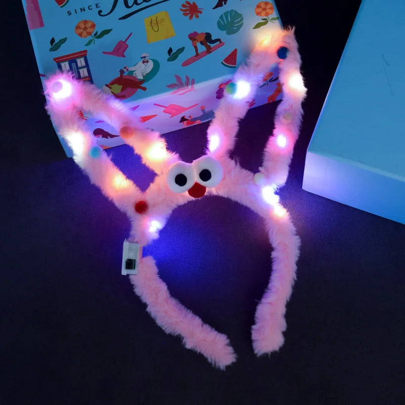 Women Girls LED Bunny Ears Hairband Easter Light Up Headbands Halloween Glow Party Supplies Wedding Festival Oasis Select pink-glasses