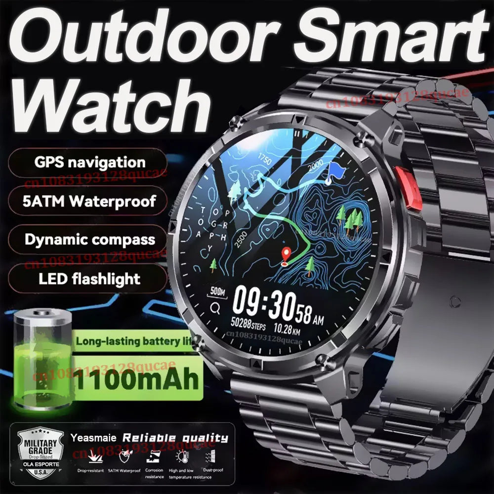 Ola Esporte Military Smartwatch 1.7" AMOLED GPS LED Flashlight