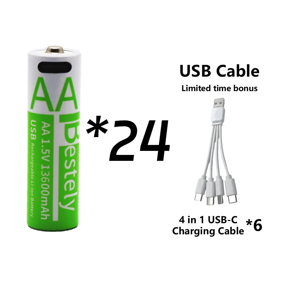 Rscrola 13600mAh AA Rechargeable Batteries USB-C Charging