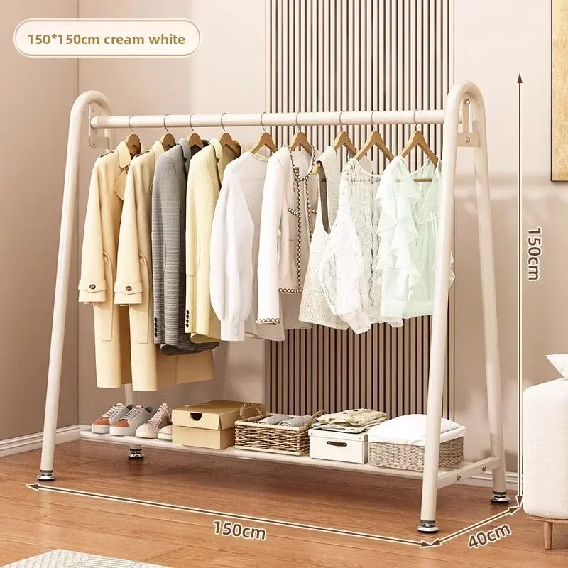 Simple Coat Rack Floor-to-ceiling Indoor Drying Rack Storage Rack Household Bedroom Floor-to-ceiling Clothes Rack Hanger Oasis Select Milk White 150-150-A