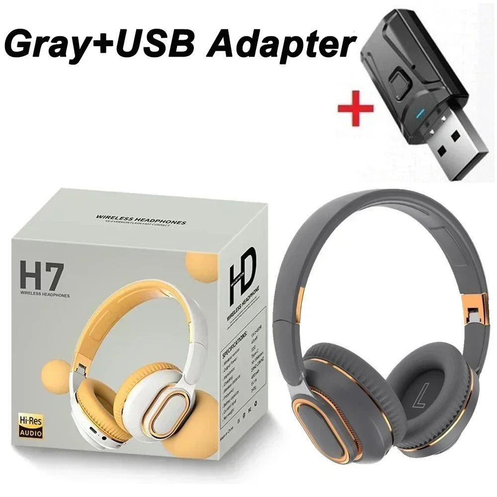 H7 Tv Bluetooth Headphone Wireless Headphone With USB Adaptor Headset Noise Cancelling Stereo Bass Earphone Foldable for TV PC Oasis Select Gray With Adapter